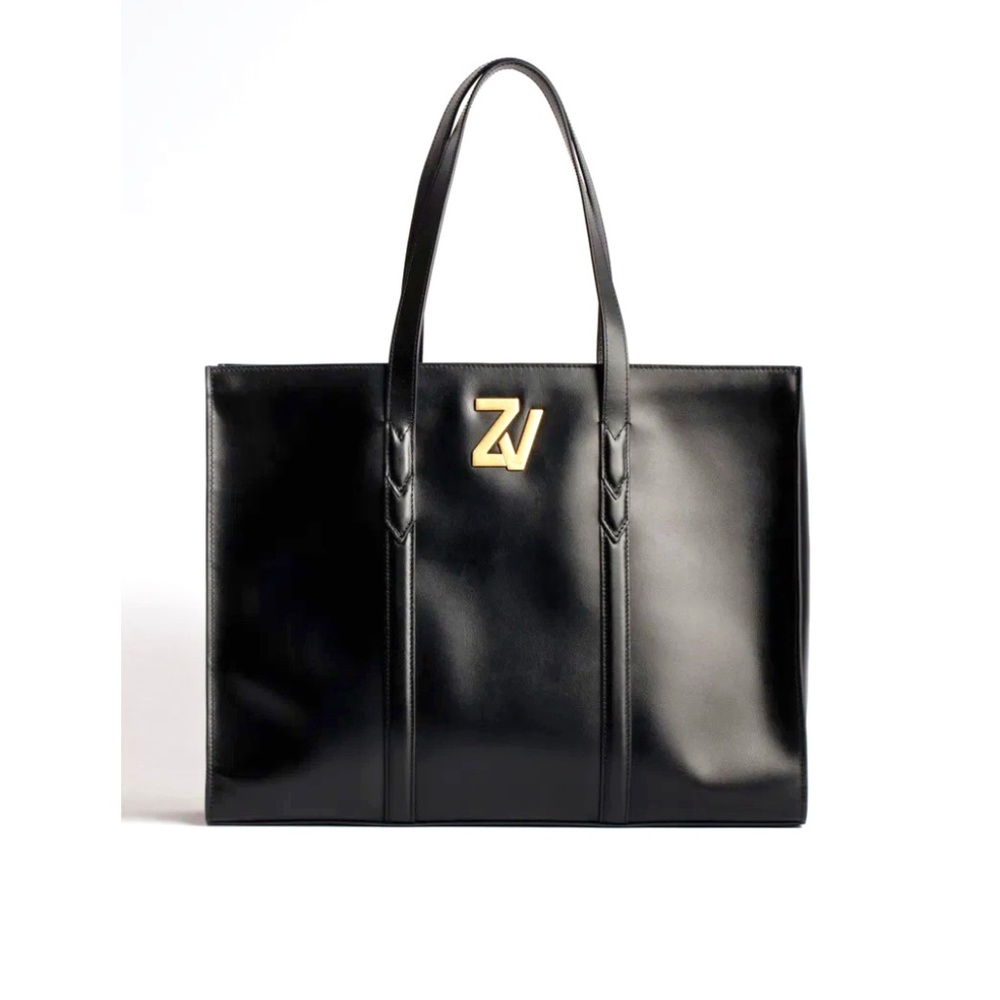 ZADIG & VOLTAIRE BLACK LEATHER ZV Initiale Le Tote Bag—NWT